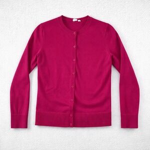 Gap Womens Fuchsia Pink Crewneck Button Front Knit Cardigan Sweater Slim Fit